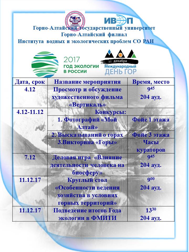 Мероприятия ФМИТИ к международному дню гор!
